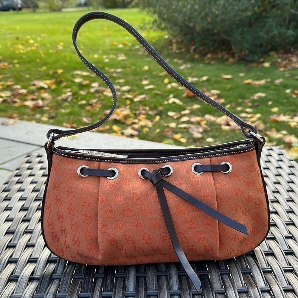 Dooney & Bourke Signature Canvas Handbag w/ Leather Trim - Burnt Orange & Brown